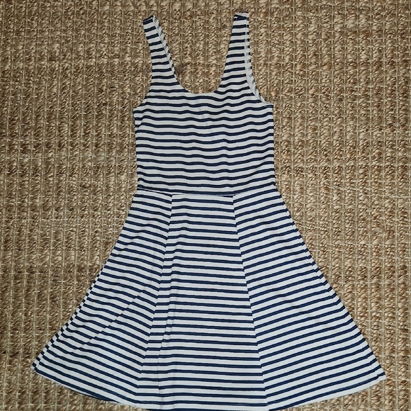 H&M Navy and White Striped Midi Dress - Picture 1 of 4